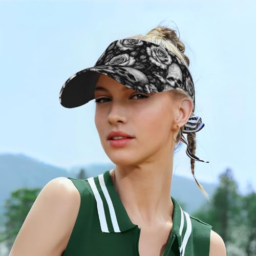 Sun Visor Hats Adjustable Open Top Sport Hat for Golf Women/Men - color: Skull Rose