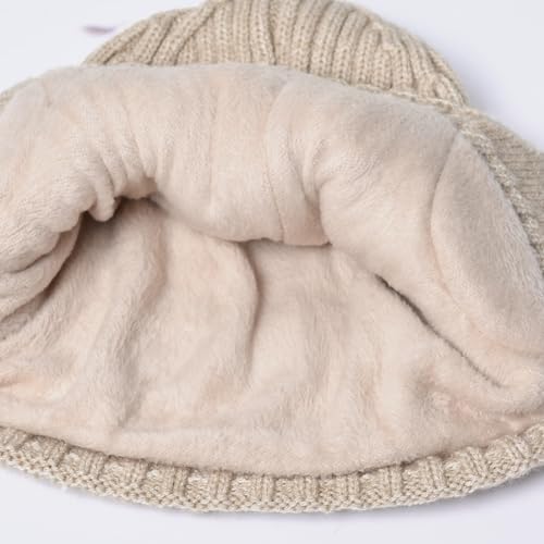 Knit Beanie Hat with Earflaps – Winter Warm Thick Fleece Lined Ski Skull Cap for Men Women - color: Beige