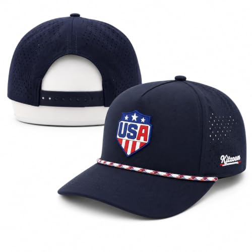 Patriotic Golf Rope Hat for Men, 5 Panel Adjustable Snapback Outdoor Cap - color: Navy Blue