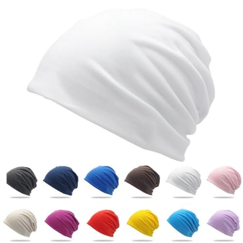Cotton Slouchy Beanie hat Candy Color Chemo Skull Cap Men Women Beanies - color: White