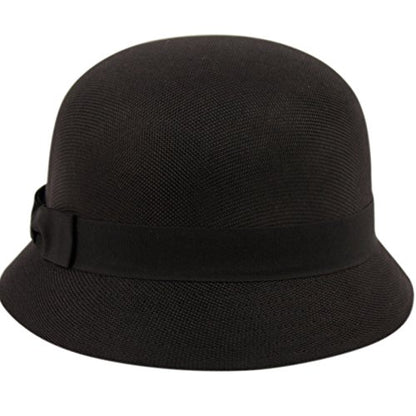 Women's Gatsby Linen Cloche Hat with Lace Band and Flower - color: Cl2696black