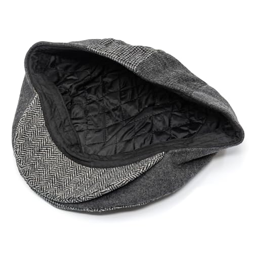 Men's Classic Patchwork Herringbone Checker Plaid Newsboy Ivy Hat Flat Cap - color: Brown, size: Large-X-Large