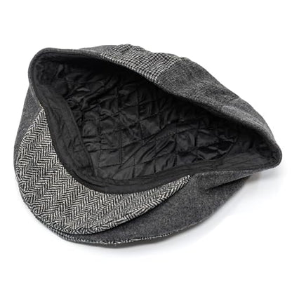 Men's Classic Patchwork Herringbone Checker Plaid Newsboy Ivy Hat Flat Cap - color: Red, size: Large-X-Large