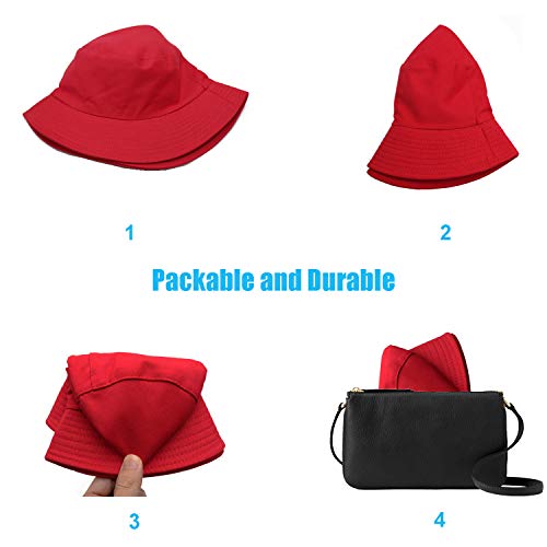 Bucket Hat for Women Men, Reversible Cotton Summer Sun Beach Cap Solid Color Style - color: A-red