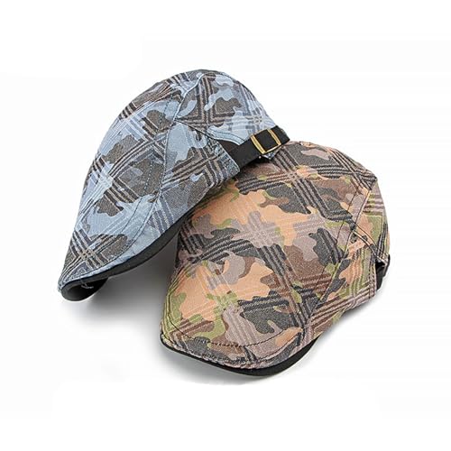 2 Pack Men's Plaid Cotton Flat Newsboy Ivy Cabbie Golf Gatsby Cap Hat - color: 605bk
