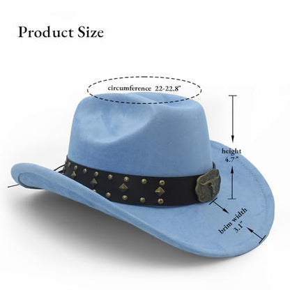 LIDHAY Cowboy Hat for Women Men with Shapeable Wide Brim Western Suede Hat for Cowboys and Cowgirls - color: Light Blue