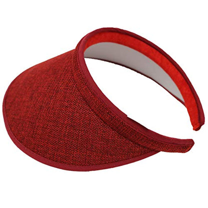 PRO.FASHION Women's Summer Sun UV Protection Visor Wide Brim Clip on Beach Pool Golf Cap Hat-Polyester - color: Red