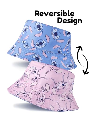 Disney Lilo & Stitch Girls Reversible Hat | Blue Stitch & Pink Angel | Soft Kids’ Sun Hat