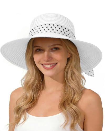 Sun Beach Straw Hats for Women, Summer Wide Brim Hat - color: Light Off-white, size: X-Large
