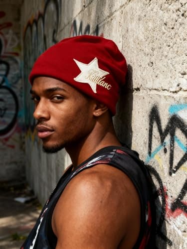 Y2K Slouch Hat Star Beanie Hat Grunge Accessories Winter Warm Cap Retro Design Knit Beanie for Women Men - color: Red