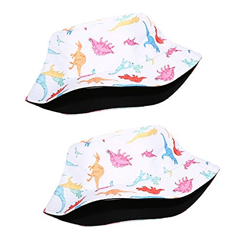 Quanhaigou Unisex Sun Hats, Fashion Beach Bucket Hat for Men Women,Summer Outdoor Boonie Cap Breathable Packable - color: White Dinosaur