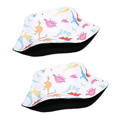Quanhaigou Unisex Sun Hats, Fashion Beach Bucket Hat for Men Women,Summer Outdoor Boonie Cap Breathable Packable - color: White Dinosaur