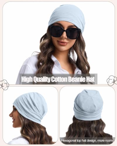 100% Cotton Summer Beanie for Men Women, Thin Soft Slouchy Beanies - color: 1pcs-light Blue, size: Large