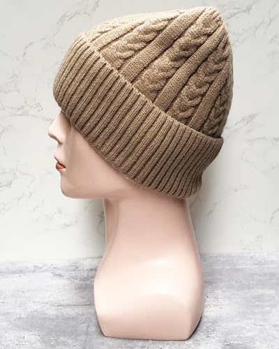 Winter Cable Knit Hat Elasticity Cuffed Thick Soft Beanie Skull Cap for Women Men - color: Beige