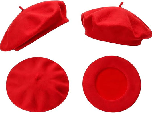 French Beret Hat for Women Solid Beanie Cap Stretchable Winter Warm Beret - color: Red