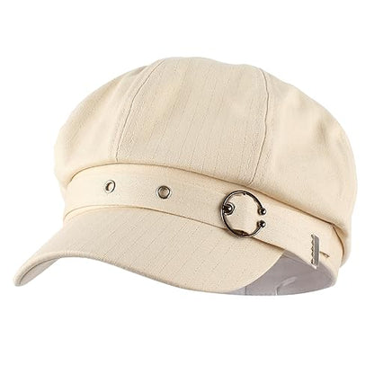 Women Cotton Blend Newsboy Cap Cabbie Paperboy Painter Visor Hat - color: Beige