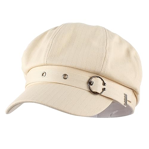 Women Cotton Blend Newsboy Cap Cabbie Paperboy Painter Visor Hat - color: Beige
