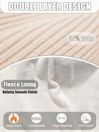 Short Wool Fisherman Beanie for Men Women Fleece Lined Winter Hat - color: 1pcs Beige