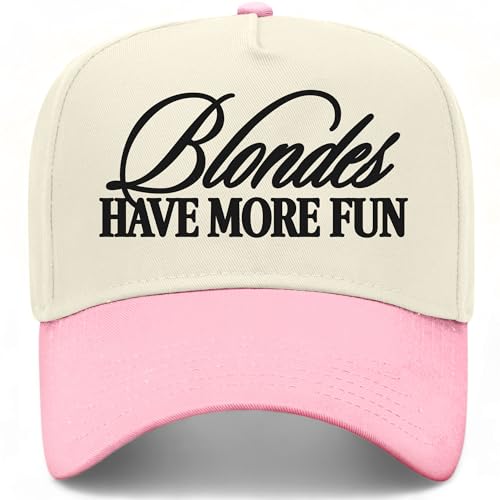 Blondes Have More Fun Vintage Trucker Hat | Funny Premium Snapback Baseball Hat for Men & Women - color: Light Pink/Natural