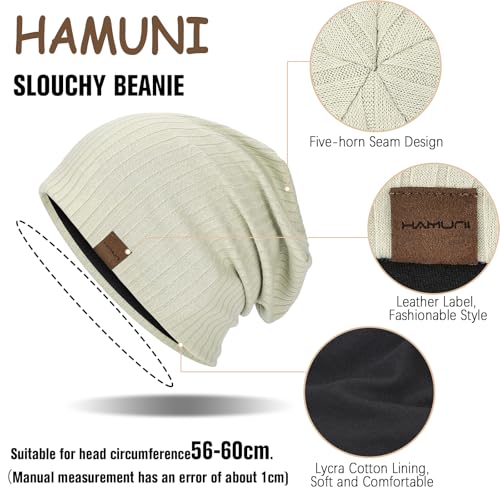 HAMUNI Slouchy Beanie for Men Women Soft Lightweight Chemo Headwear - color: Light Green