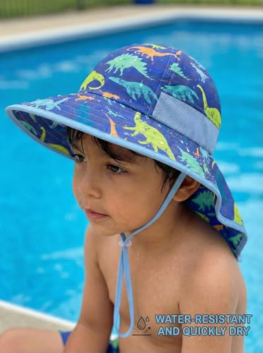 icolor Kids Sun Hat UPF50+ Sun Protection Bucket Hat Toddler Summer Beach Play Hats with Neck Flap for Girl Boy Ages 3~10 - color: Littledinosaur