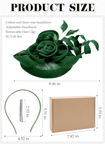 Zinniday 2026 Victoria Derby Fascinator - Kentucky Church Hats 1920s 50s Vintage Tea Party Hat with Hair Clip for Women - color: Green