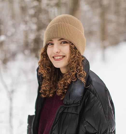 Beanie for Men Women Cuffed Thick Knitted Skull Cap Unisex Winter Hat - color: Khaki