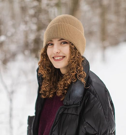 Beanie for Men Women Cuffed Thick Knitted Skull Cap Unisex Winter Hat - color: Khaki