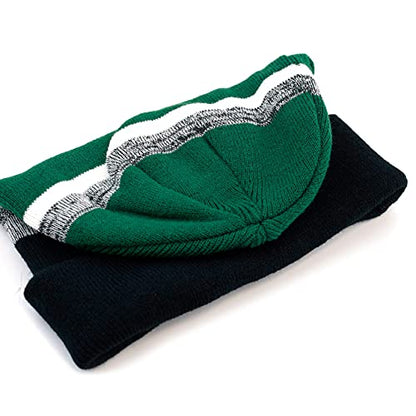 Winter Knit Beanie Hat with Pom Pom – Warm Cuffed Slouch Ski Cap for Men & Women - color: 2.black and D.green