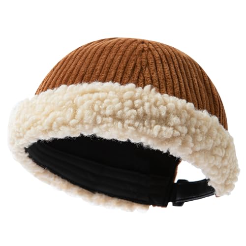 Corduroy Brimless Hats for Men Vintage Retro Beanie Hat Winter Docker Hat Sailor Cap Fisherman Leon Hat Landlord Hat - color: Mg-xgmgupdxr43-camel