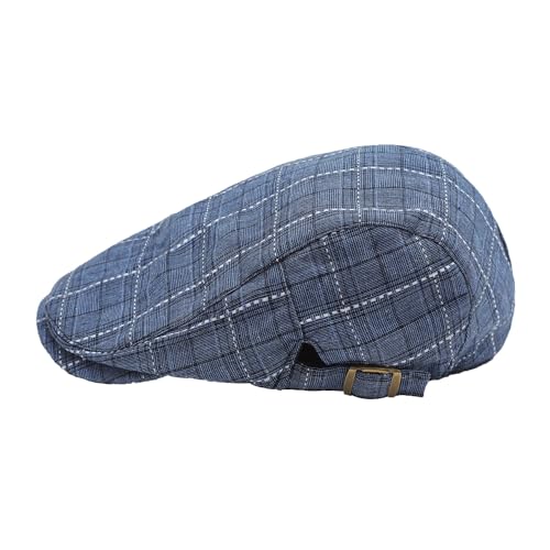ZLYC Men Cotton Flat Cap Summer Scally Newsboy Beret Driver Hat - color: Plaid Blue
