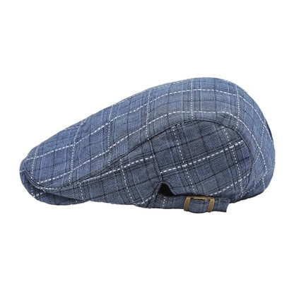ZLYC Men Cotton Flat Cap Summer Scally Newsboy Beret Driver Hat - color: Plaid Blue