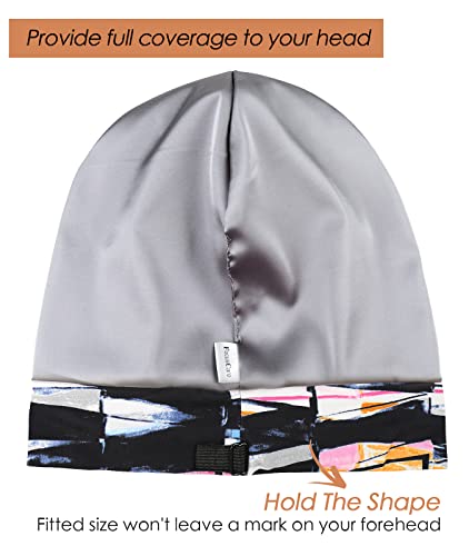 Adjustable Satin Lined Sleep Cap for Dreadlocks Curly Hair Large Head-Stay On Overnight - color: Beige Purple