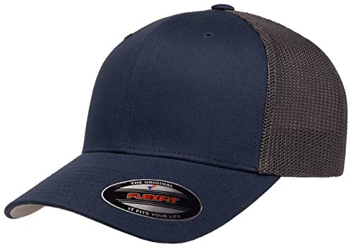 Mrlahat 6511 Flexfit Trucker Mesh One Size Fitted Cap 6 Panels with Black Bandana - color: Navy/Graphite