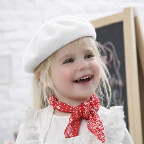 Wheebo Berets for Kids Wool French Beret Hats Artist Painter Hats for Little Girls Boys Solid Color Style - color: White