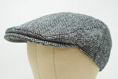 Nevis Flat Cap - 100% Handwoven Wool – Harris Tweed – Water Resistant - color: Charcoal Herringbone, size: 7 1/4-7 3/8