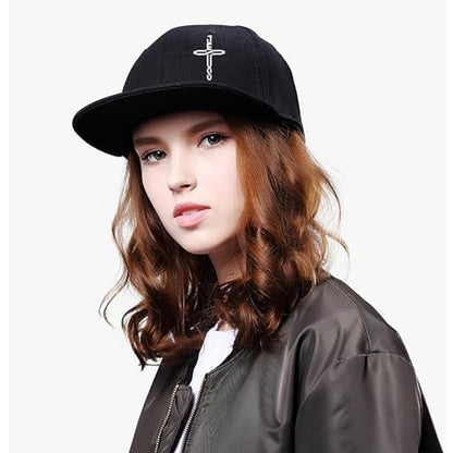 Flat Bill Hats for Men Black Snapback Hats for Men Adjustable Baseball Cap Fitted Cool Hip Hop Hat - color: Cross