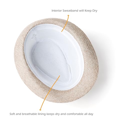 Classic Short Brim Fedora Summer Beach Trilby Hat - color: Black Band-beige