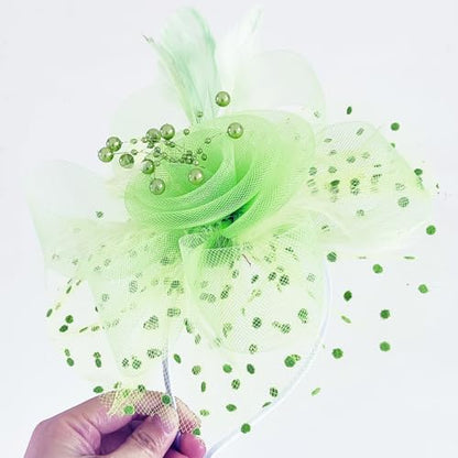 WLBON Fascinators Hat 20s 50s Headband Hair Clips Flower Mesh Veil Feather Headpiece Headwear Women Halloween Carnival Cocktail Wedding Church Cosplay Dress Up Birthday Tea Party Accessories Green - color: Light Green