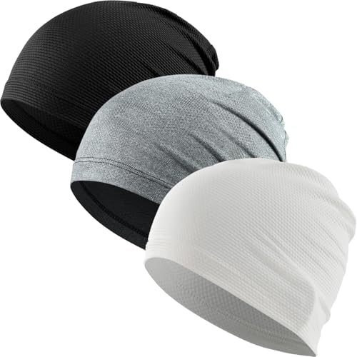 WTACTFUL 3-Pack Breathable Cooling Skull Cap for Men Women Thin Beanie - color: Black+white+linen Gray