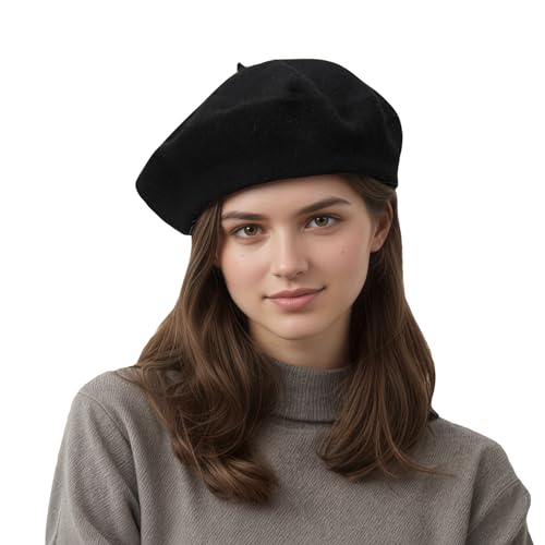 Women's Wool Beret: 70% Wool French Hat for Daily, Lightweight & Chic Berets for Women - color: Black