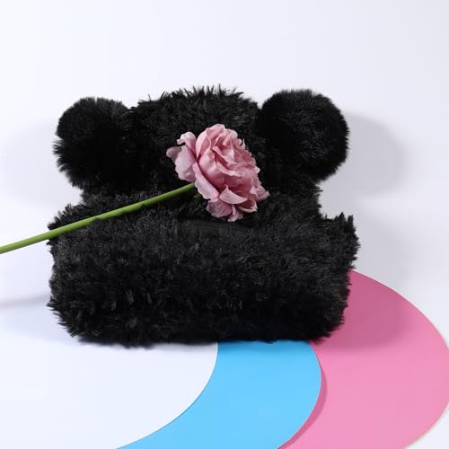 Winter Knit Hat for Women Winter Elastic Cute Bear Ear Skull Beanie Caps Autumn Winter Cute Crochet Beanies - color: Bear Ear Black