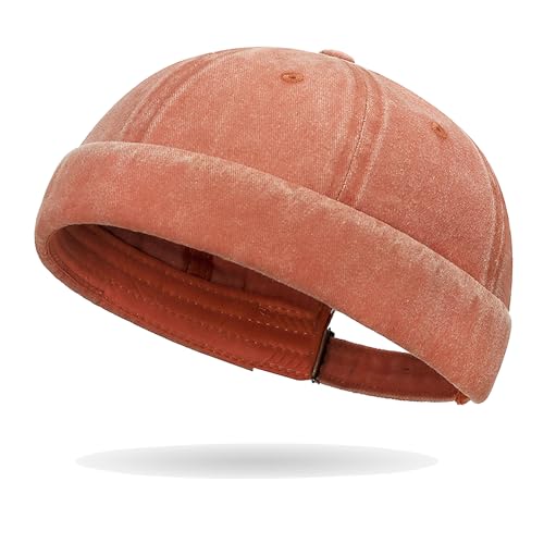 Sailor Brimless Skull Hat, Washed Cotton Docker Hat for Men Vintage - color: Orange