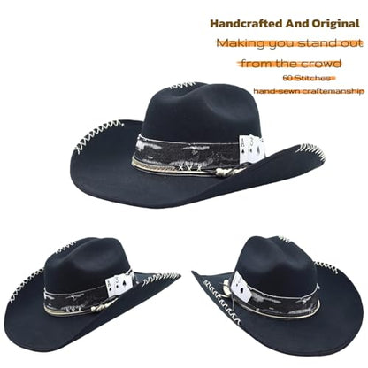 Cowboy Hat for Men and Women - Cattleman Wide Brim Western Cowgirl Hat with Gift Packaging - color: Black-01, size: 7 3/8-7 1/2