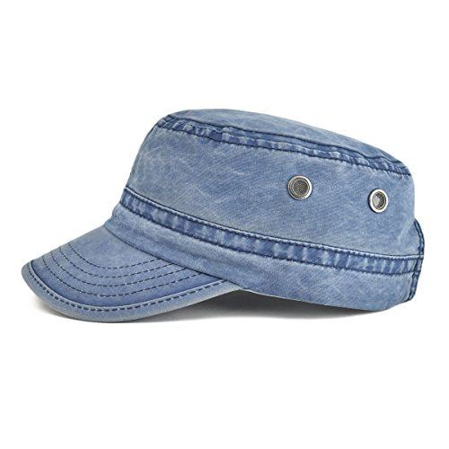 VOBOOM Men Washed Cotton Cadet Army Cap Vintage Flat Hat - color: Navy