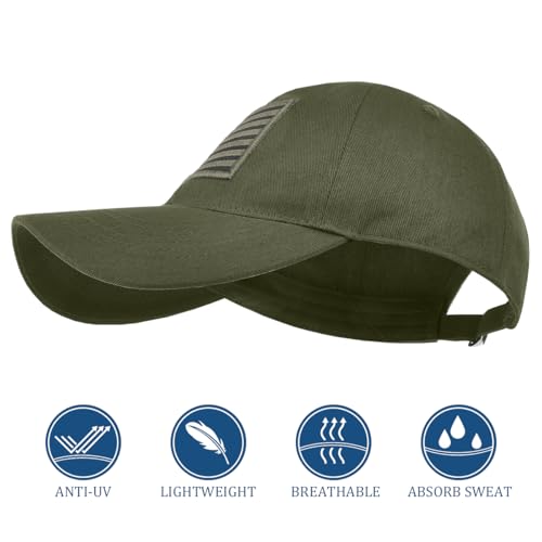 2 Pack American Flag Hats, Patriotic Adjustable Baseball Caps, Low Profile USA Dad Hats for Men Women Daily Wear - color: Black ＆ Army Green