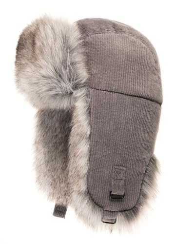 Futrzane Womens Corduroy Trapper Hat - color: Grey - Silver, size: Small