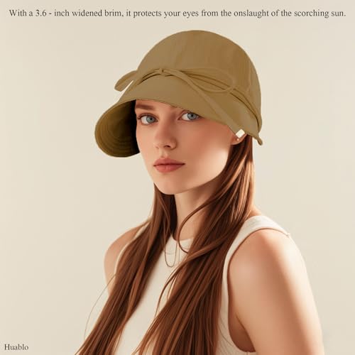 Womens Sun Hat Wide Brim UPF 50+ UV Protection Foldable Packable Sun Shield Hat for Women, Ponytail Outdoor Fishing Hat - color: Upgraded Brown