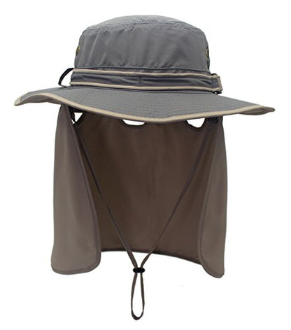Home Prefer UPF50 Mens Sun Hat with Neck Flap Quick Dry UV Protection Cap Womens Wide Brim Fishing Hat Neck Flap Beach Garden - color: B-gray Brim