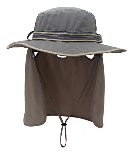 Home Prefer UPF50 Mens Sun Hat with Neck Flap Quick Dry UV Protection Cap Womens Wide Brim Fishing Hat Neck Flap Beach Garden - color: B-gray Brim
